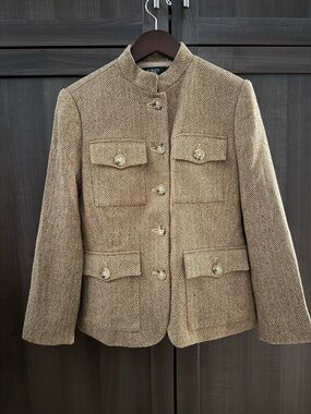 Lauren Ralph Lauren Linen Blend Herringbone Women’s Blazer, Tan, Size 4